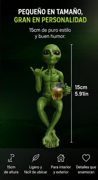 -Alien Statue Drinking Beer Alien Sculpture Resin Craft Novelty Funny Desktop Decoration Bookshelf Office Desktop Garden Decor