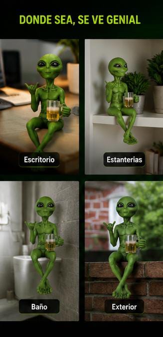 -Alien Statue Drinking Beer Alien Sculpture Resin Craft Novelty Funny Desktop Decoration Bookshelf Office Desktop Garden Decor